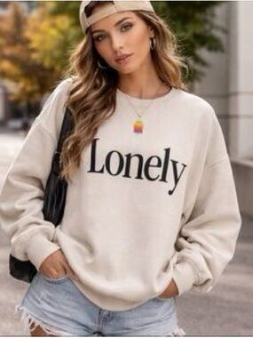 Lonely Ghost The Apple Oversized Sweatshirt Light Gray Size XL